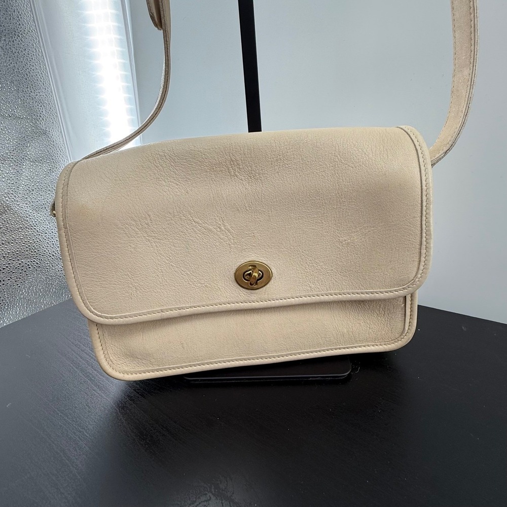 Vintage Coach Compartment Bag Bone Leather‎ Turnlock USA Made 90s